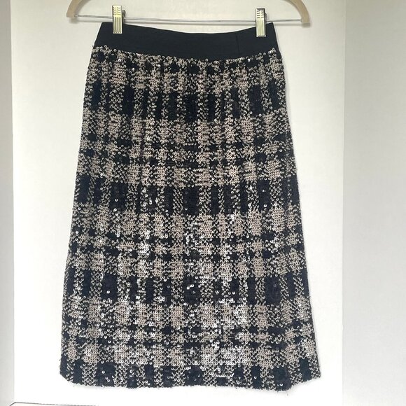 Anna Sui Sequin Pencil Skirt XS Black Plaid Anthropologie - Picture 3 of 16